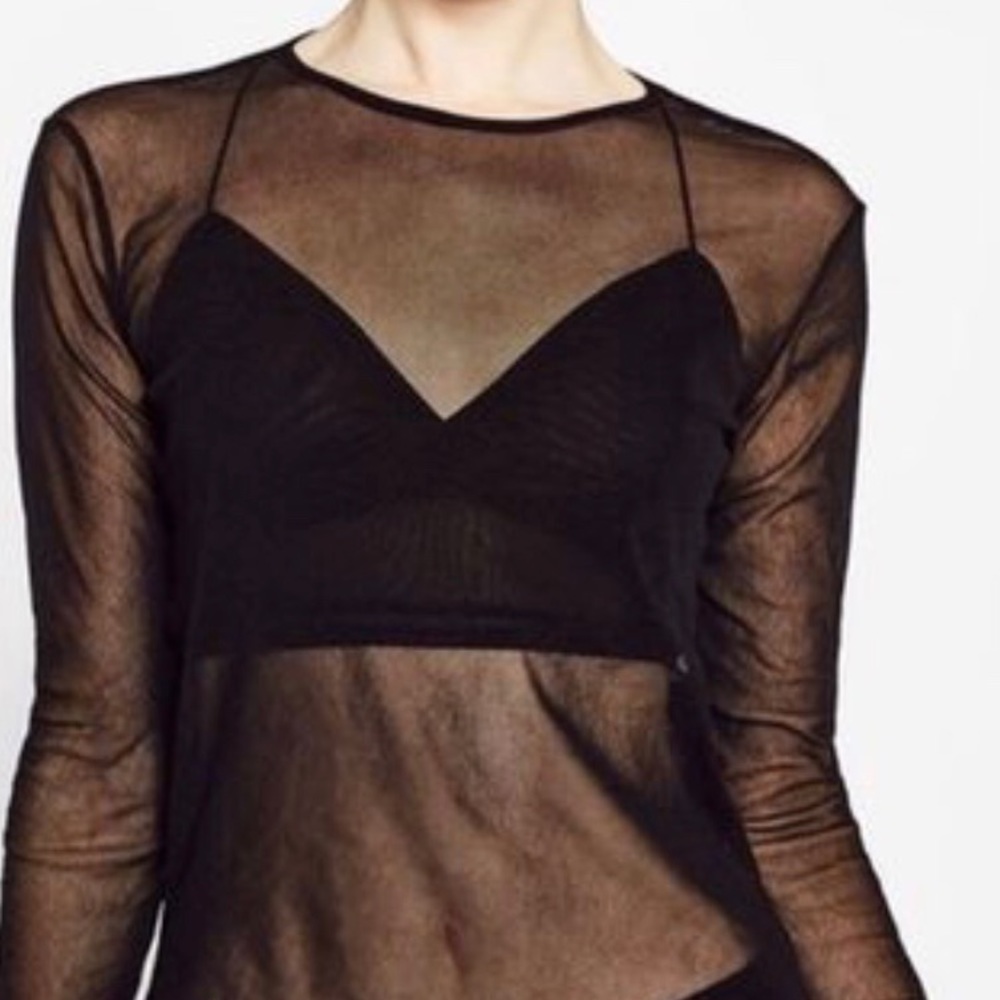 Zara black glitter mesh top